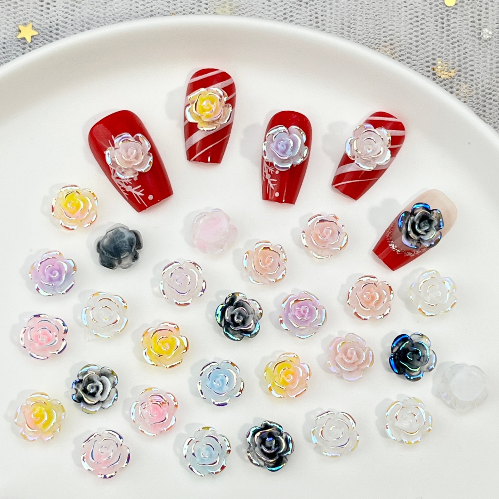 50 قطعة من إكسسوارات الأظافر ب - مراجعة Resin Art Rose Petals وسعره